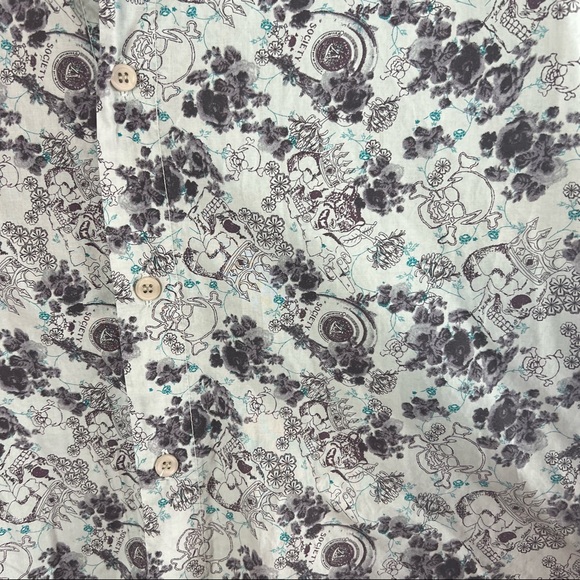 French Connection White Skull and Floral Print Button Up Shirt, size XL - Picture 4 of 7